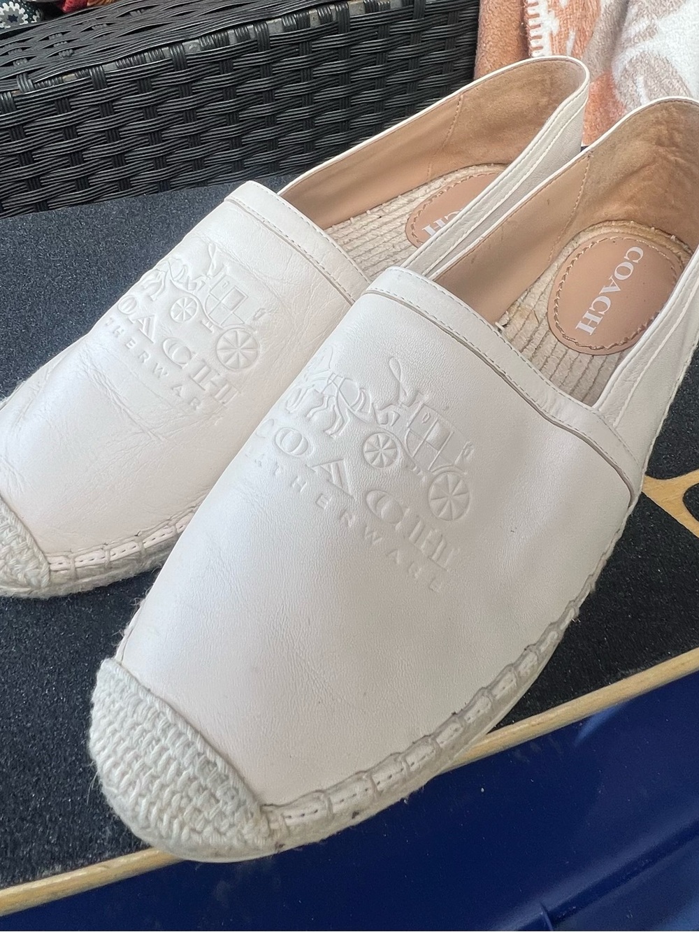 Coach Cream Leather Espadrille Slip-On Flats